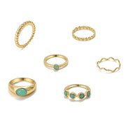 Boho Vintage Gold Geometric Emerald Statement Ring Set – Stylish Gifts — 8
