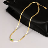 Square Green Crystal Flat Snake Bone Necklace – Jewelry Gift Ideas — 1