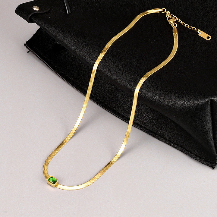 Square Green Crystal Flat Snake Bone Necklace – Jewelry Gift Ideas — 1