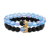 Blue Frosted Moonstone Crown Bracelet With Beads – Jewelry Gift Ideas — 5