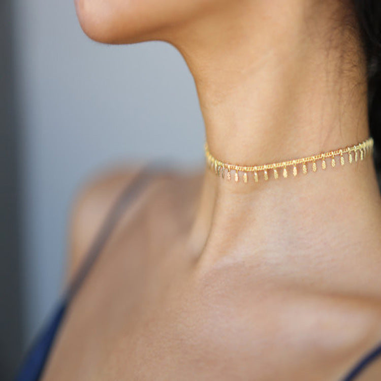 Embossed Copper Chain Collarbone Necklace Cool – Jewelry Gift Ideas — 1