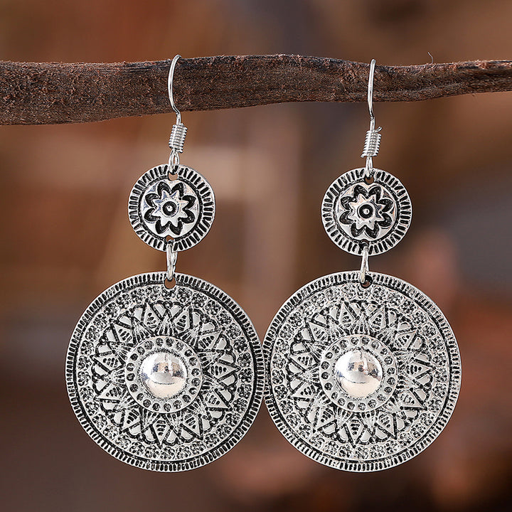 Retro Ethnic Style Round Printed Pendant Earrings – Stylish Gifts — 1