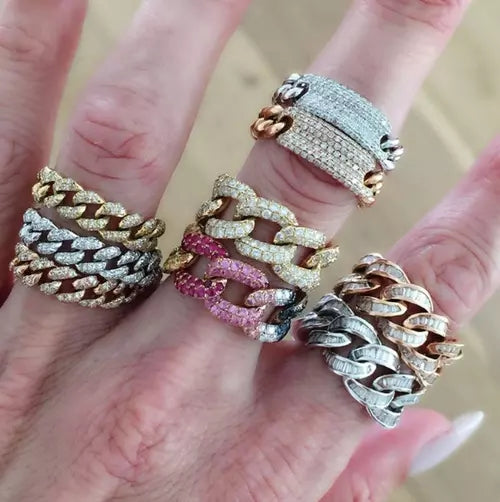Cuban Chain Ring Inset Zircon Plating Hip Hop Rings – Gifts for Her — 1