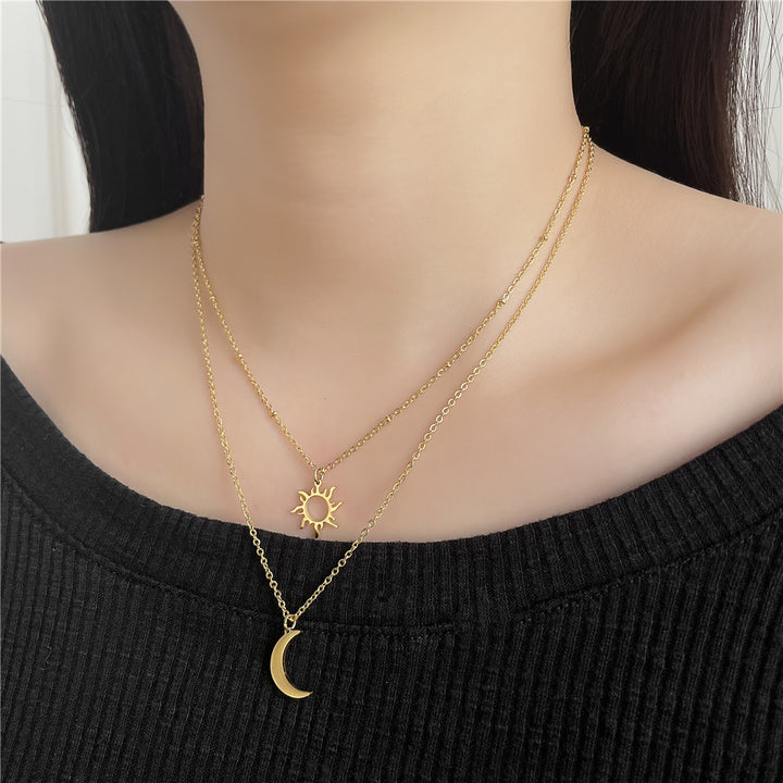 Stainless Steel Sun Moon Multilayer Necklace – Jewelry Gift Ideas — 1