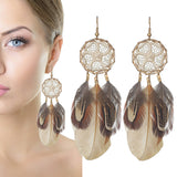 Women's Dream Catcher Flower Braided Feather Earrings – Gifts for Her — 3