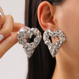 Pleated Lava Hollow Heart-shaped Earrings – Gifts for Couples — 4