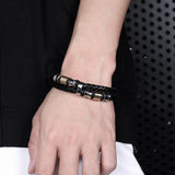 Men's Leather Titanium Steel Punk Bracelet – Jewelry Gift Ideas — 1