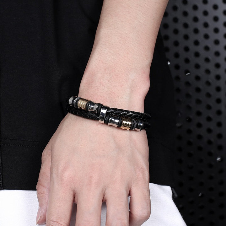 Men's Leather Titanium Steel Punk Bracelet – Jewelry Gift Ideas — 1