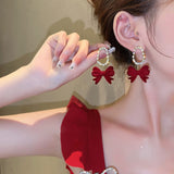 Burgundy Velvet Bow Earrings Niche Design – Thoughtful Gifts — 4