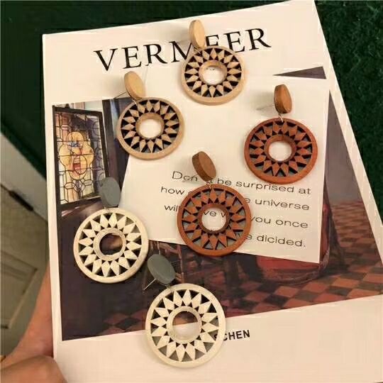 Ethnic Style Retro Wood Earrings Eardrops Geometric – Stylish Gifts — 1