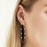 Sterling Silver Curved Tassel Pearl Chain Earrings – Birthday Gifts — 1