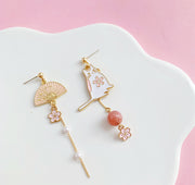 S925 Silver Needle Earrings Japanese Cat Fan – Cat Lover Gifts — 4