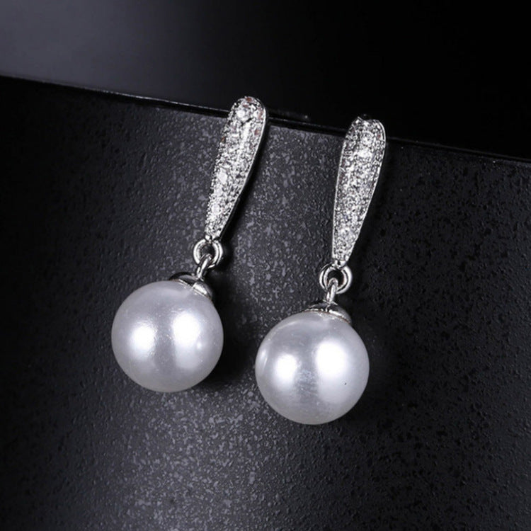Zircon Pearl Pure Silver Pin Pendant Earrings – Jewelry Gift Ideas — 1