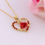 Diamond Zircon Red Rose Love Heart Pendant Short – Jewelry Gift Ideas — 5