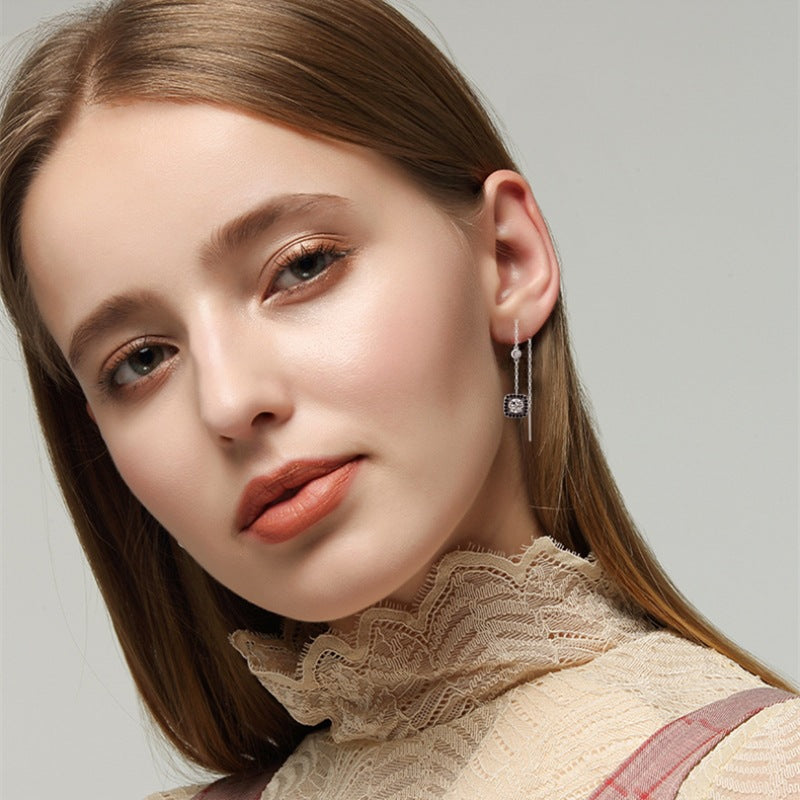 Light Luxury Long Copper Plated Zircon Earrings – Birthday Gifts — 1