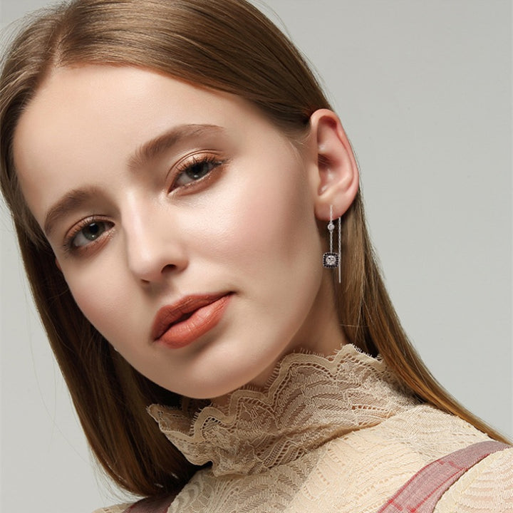 Light Luxury Long Copper Plated Zircon Earrings – Birthday Gifts — 1