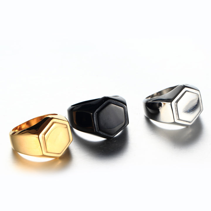 Simple Polished Hexagonal Titanium Steel Ring – Special Occasion Gifts — 1