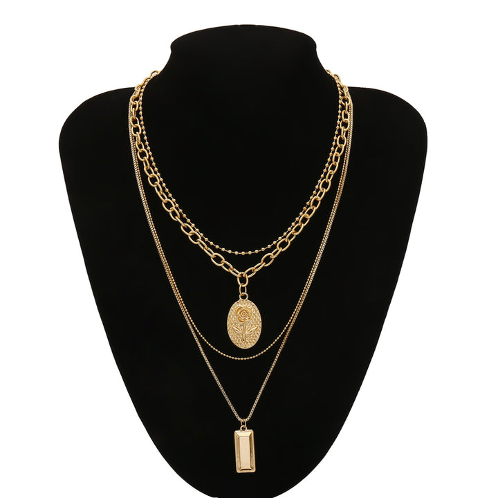 Embossed Rose Set Double Tag Round Bead Necklace – Jewelry Gift Ideas — 1