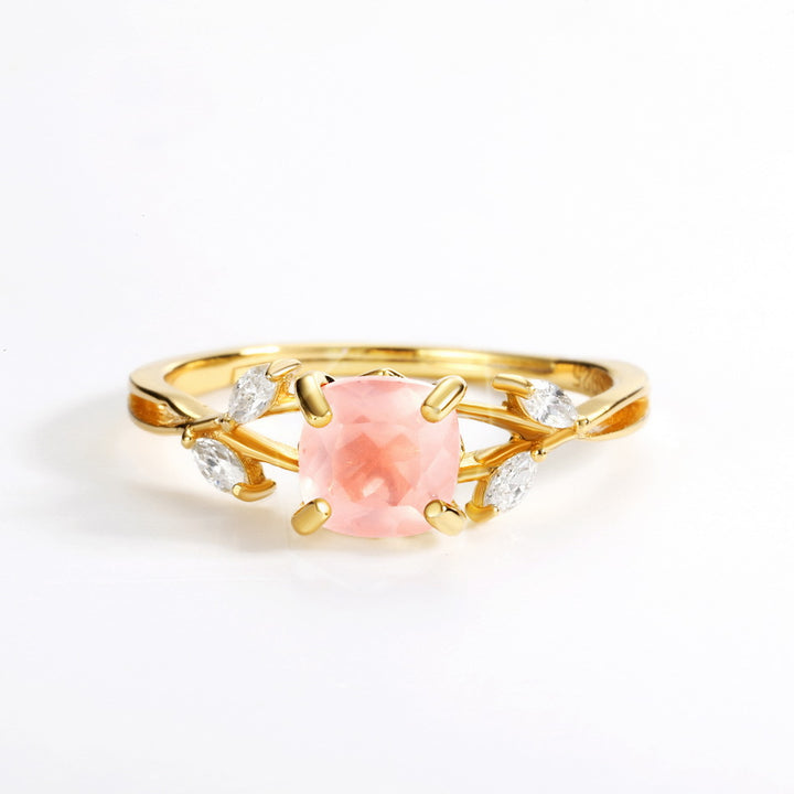 S925 Pure Silver Inlaid Natural Powder Crystal Ring – Birthday Gifts — 1