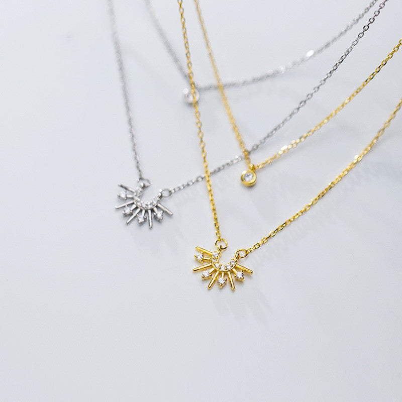 Diamond sun necklace double clavicle chain – Jewelry Gift Ideas — 1