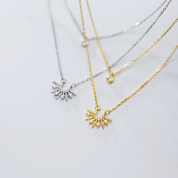 Diamond sun necklace double clavicle chain – Jewelry Gift Ideas — 1