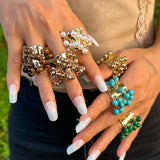 High Profile Retro Colorful Gemstone Pearl Tassel Ring – Gifts for Her — 1