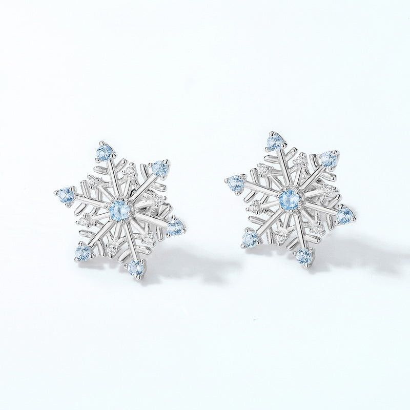 Simple Fashion Blue Pointed Crystal Snowflake Ear Stud – Stylish Gifts — 1