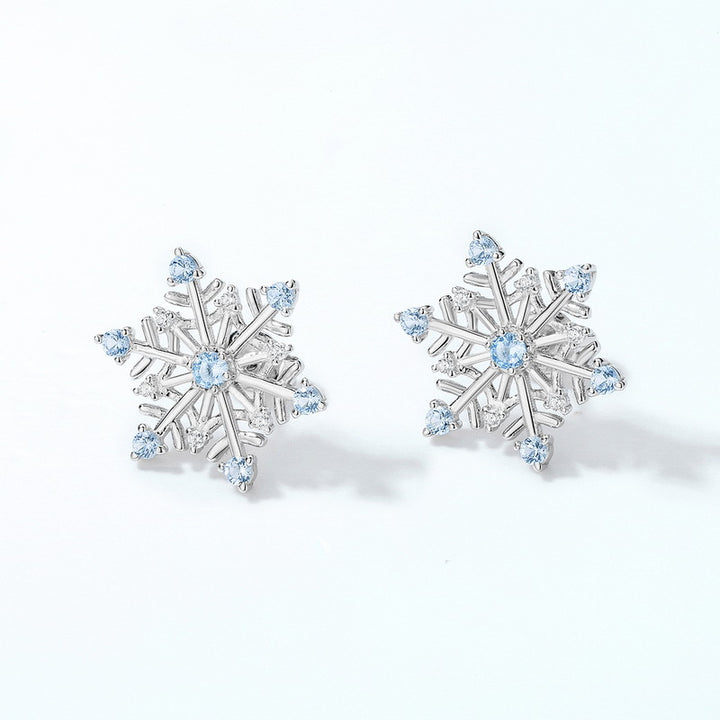 Simple Fashion Blue Pointed Crystal Snowflake Ear Stud – Stylish Gifts — 1