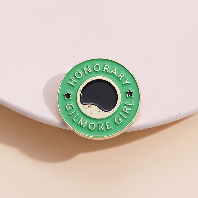 Round Geometric Green English Metal Brooch – Jewelry Gift Ideas — 1