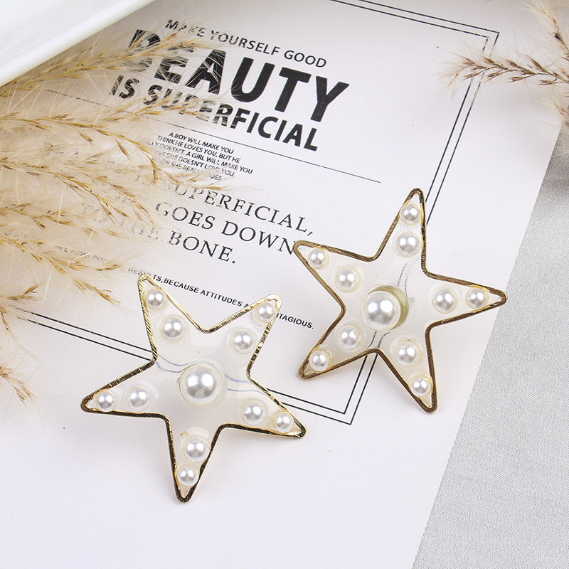 S925 Pearl Stitching Earrings Peach Heart Star Stud – Gifts for Her — 1