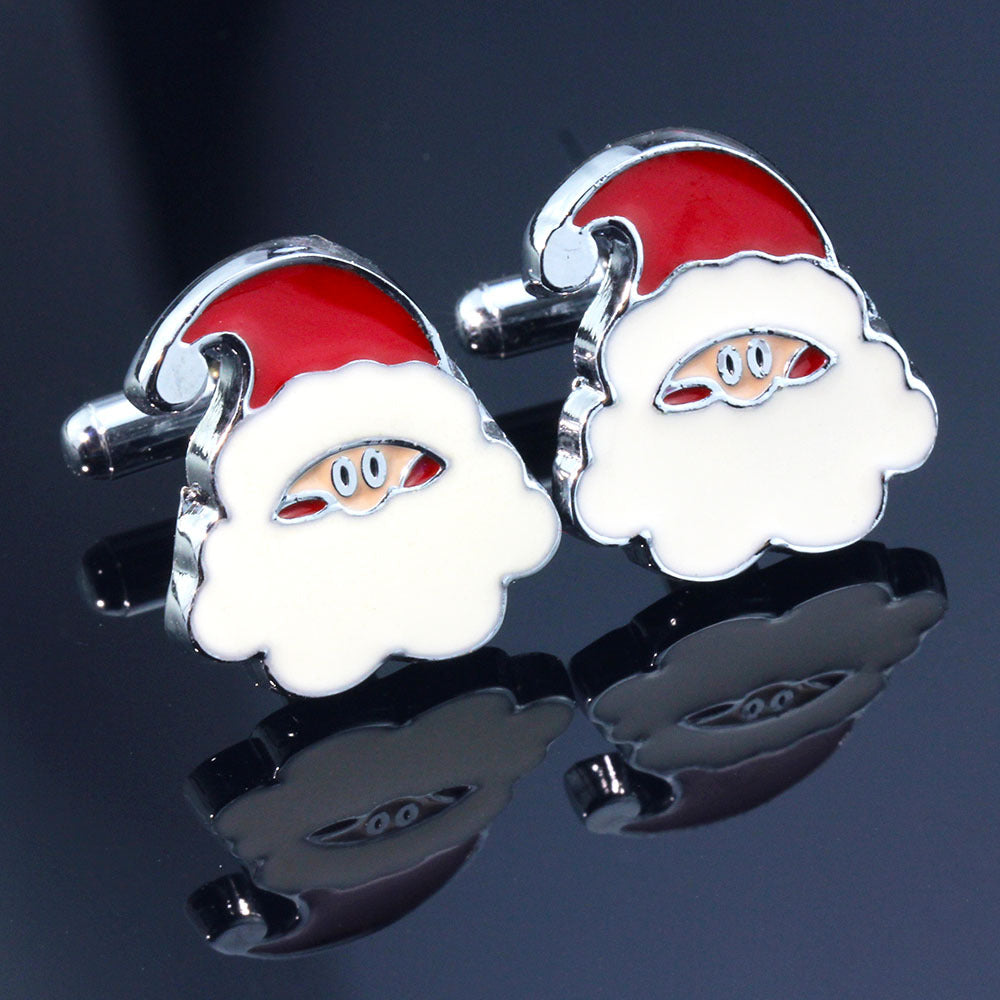 Enamel Painted Santa Claus Cufflinks French Shirt – Everyday Gifts — 1