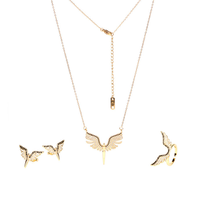 Three-Piece Full Diamond Angel Wings Necklace – Jewelry Gift Ideas — 1