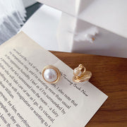 Silver Post Pearl Stud Earrings Geometric Round – Thoughtful Gifts — 8