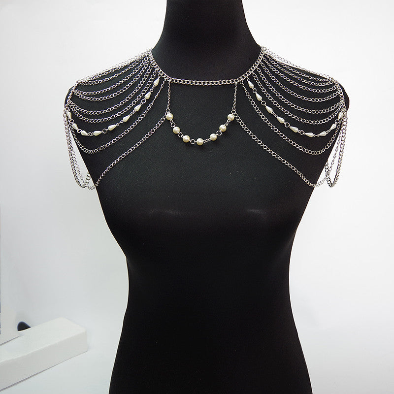 White K Pearl Necklace Exaggerated Shoulder Chain – Jewelry Gift Ideas — 1