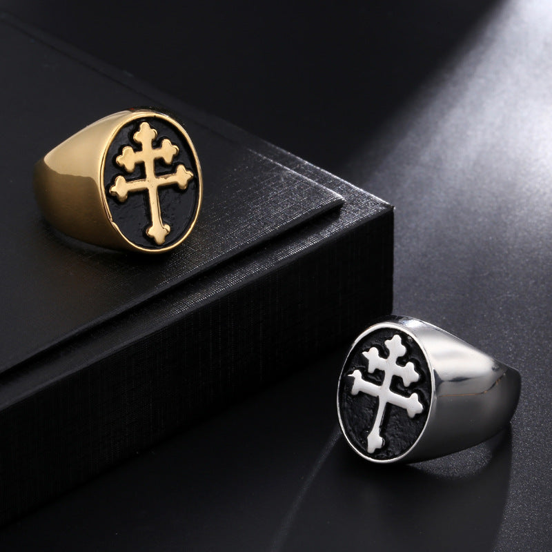 Stainless steel ring cross croissant ring – Thoughtful Gifts — 1