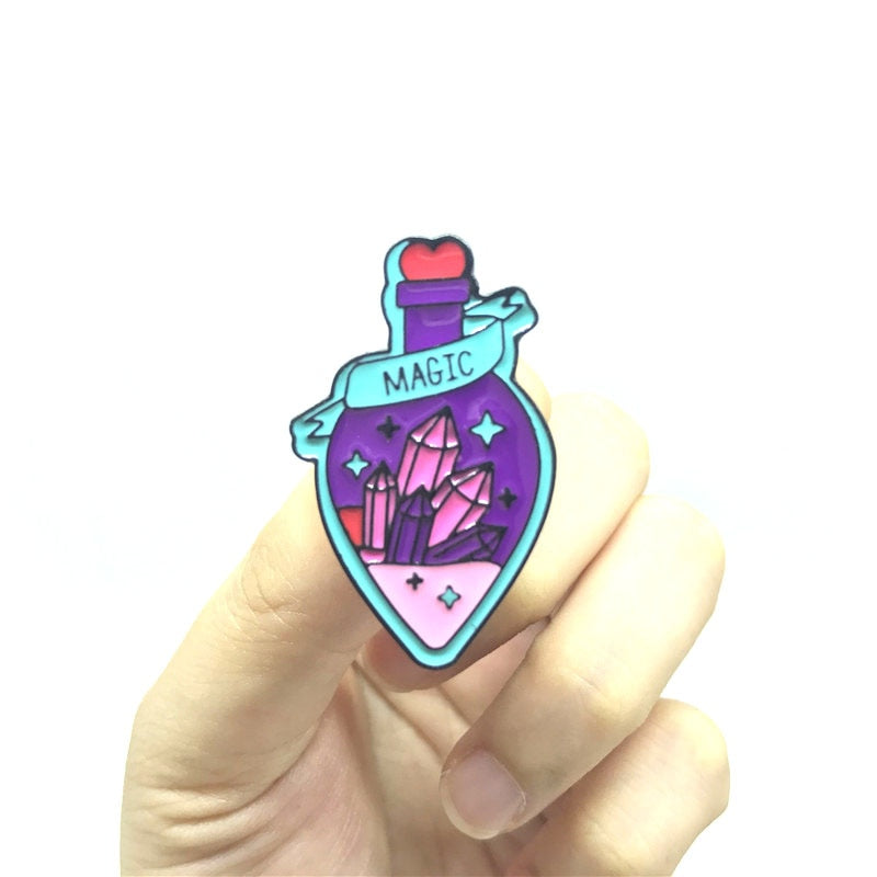 Purple Potion Bottle Metal Enamel Brooch – Jewelry Gift Ideas — 1