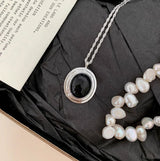 S925 Sterling Silver Oval Black Agate Necklace – Jewelry Gift Ideas — 6
