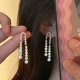 Needle Pearl Rhinestone Tassel Earrings Light – Special Occasion Gifts — 2