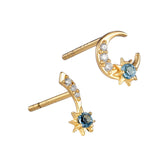 Star Moon Mini S925 Silver Gold Plated Natural Topaz Stud – Gift Ideas — 7