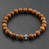 Hot Men Natural Wood Beads Cross Bracelets Onyx – Gifts for Him — 5