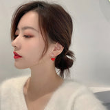 S925 Silver Needle New Year Red Peach Heart Earrings – Useful Gifts — 5