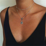 Alloy Sunflower Pendant Double Necklace Lady – Jewelry Gift Ideas — 3
