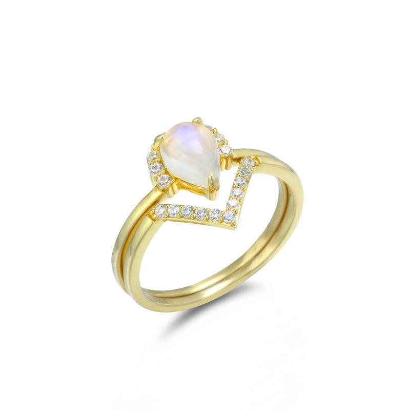 S925 Sterling Silver Moonstone Ring V Shaped – Small Gift Ideas — 1