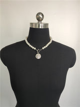 Portrait Round Coin Pendant Pearl Chain Necklace – Jewelry Gift Ideas — 1