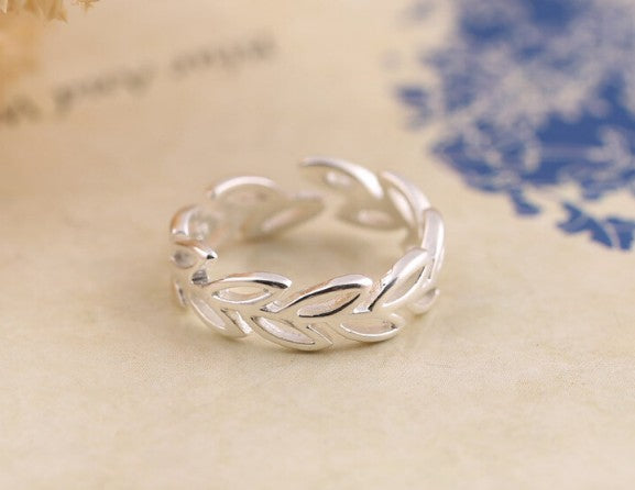 Opening ring leaf hollow plain silver ring – Practical Gifts — 1
