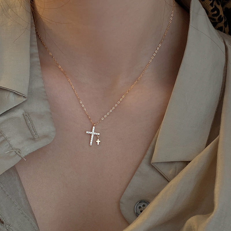 Ladies Sterling Silver Cross Zircon Necklace – Jewelry Gift Ideas — 1