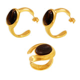 Tigereye C- Shaped Earrings Open Ring – Practical Gifts — 4