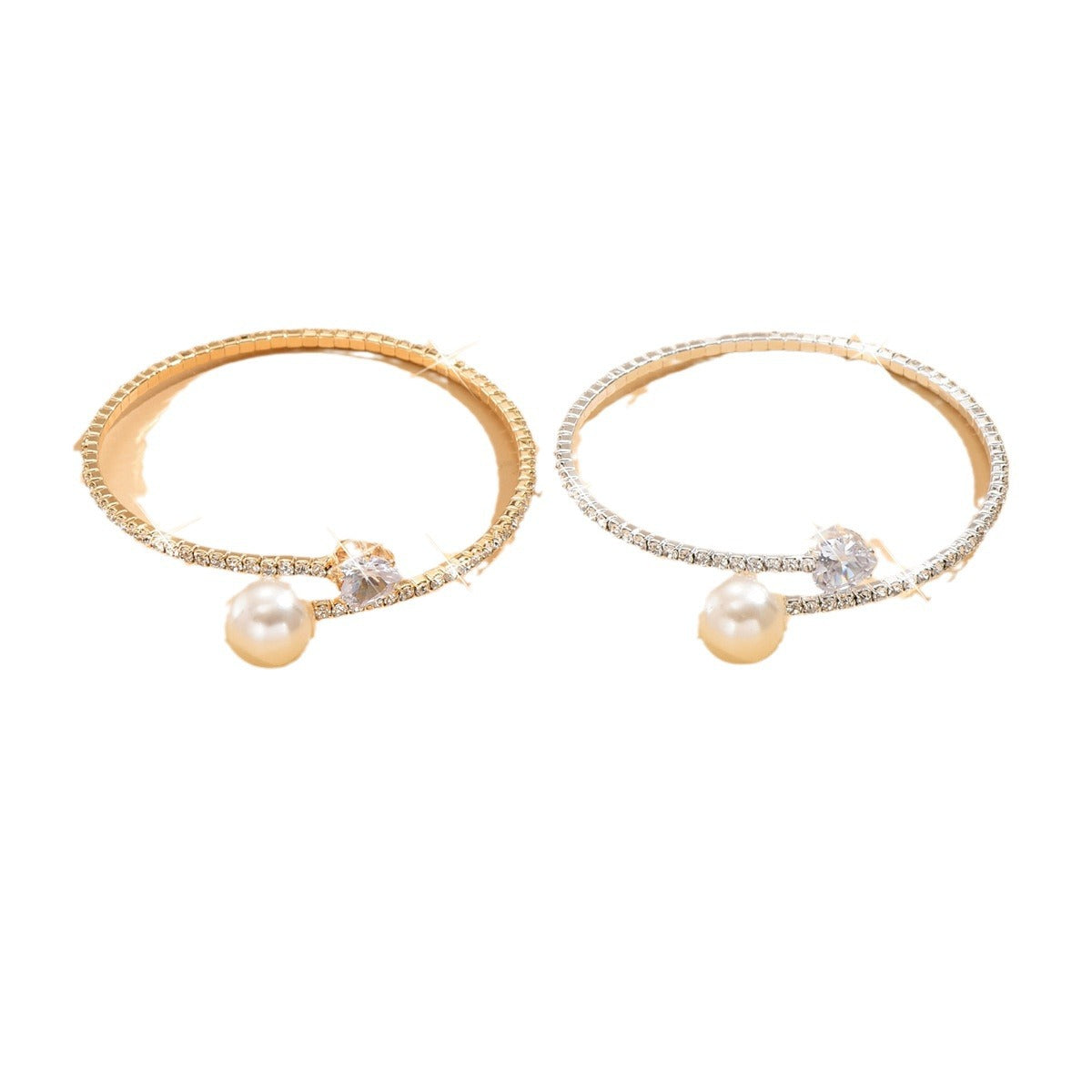 Women's Pearl Heart Full Diamond Bracelet Elastic – Jewelry Gift Ideas — 1