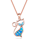Two Aqua Blue Diamonds + Blue Opal Cat Pendant – Jewelry Gift Ideas — 4