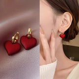 Temperament Red Heart Earrings Women's Frosted Matte – Gifts for Her — 4